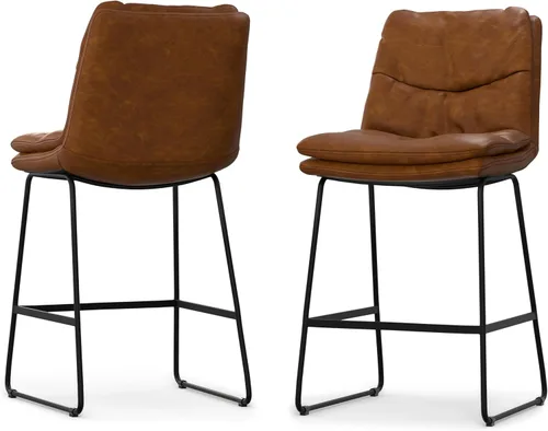 Miniatura 21 de SIMPLIHOME Randolph Taburetes de mostrador (juego de 2) taburetes de bar tapizados de madera curvada de 28 pulgadas de altura del asiento en tela