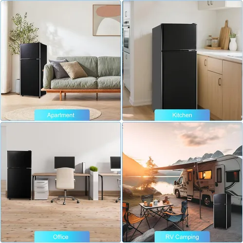 Miniatura 8 de Refrigerador dormitorio con congelador, refrigerador pequeño de 3.45 pies cúbicos con congelador para apartamento, temperatura ajustable de 7