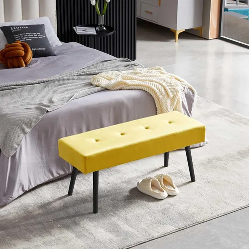 Miniatura 9 de Homedot Banco decorativo para sala de estar, banco otomano elegante de terciopelo para dormitorio, pie de cama con patas de metal negro, banco