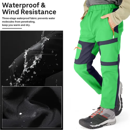 Miniatura 70 de linlon Pantalones impermeables para la nieve para niños y niños, forro polar lind para senderismo, softshell, cálidos, con aislamiento térmico