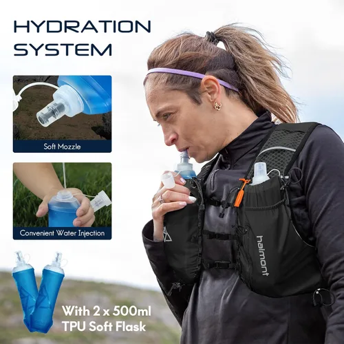 Miniatura 5 de Haimont Chaleco de hidratación para correr con botellas de agua para hombres y mujeres, chaleco hidratado ligero de 10 litros para correr por
