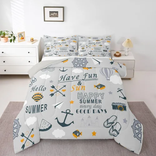 Miniatura 49 de Juego de edredón de casa del lago, tamaño individual, juego de ropa de cama con ancla náutica para niños, adolescentes y adultos, edredón retro