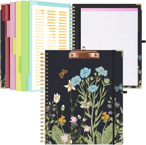 Miniatura 6 de Ospelelf Folio portapapeles con bloc de notas para tamaño carta, carpeta portapapeles con almacenamiento, 5 carpetas con 10 bolsillos, cierre Tarot