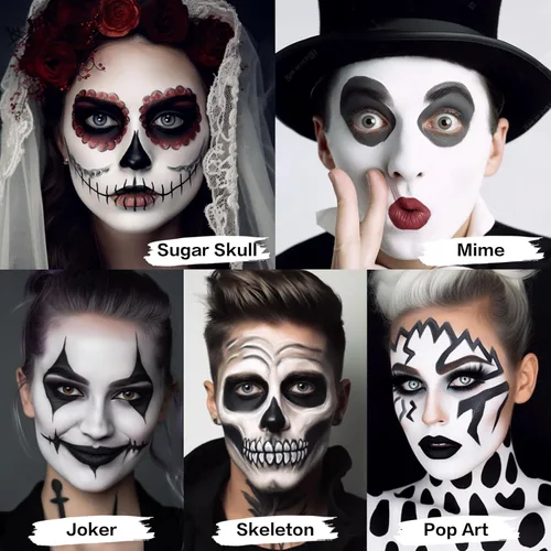 Miniatura 7 de Pintura corporal y facial negra y blanca de payaso con 3 pinceles de pintura, paleta de maquillaje SFX a base de agua para niños y adultos, pintura