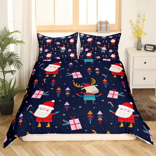Miniatura 37 de Juego de ropa de cama de 3 piezas con diseño de muñeco de nieve, funda de edredón con temática de invierno, funda de edredón con temática de Feliz