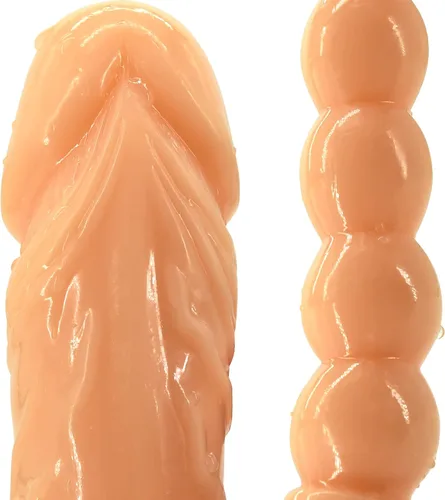 Miniatura 5 de Consolador de doble punta de 18.89 pulgadas Dong cuentas anales con venas y glande para estimulación anal vagina doble cara polla masajeador