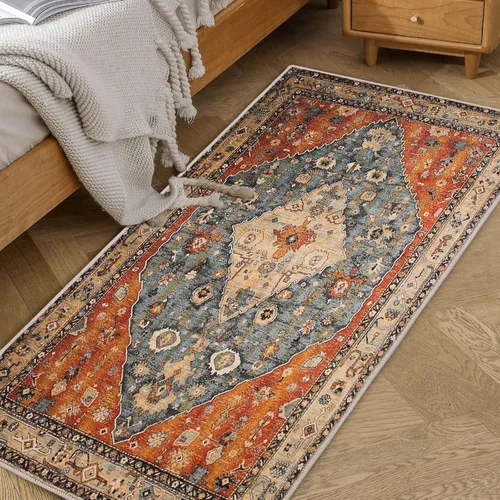 Miniatura 3 de COMSLE Alfombra bohemia de 2 x 4 pies, lavable a máquina, para entrada, lana sintética, alfombra pequeña, alfombra envejecida, antideslizante