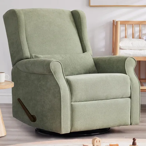 Eiayeebil Silla reclinable giratoria para guardería, mecedora con reposapiés, silla reclinable mecedora para guardería, sillón reclinable para sala