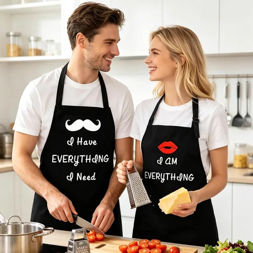 Miniatura 2 de Rosoz Funny Couple Aprons - Gift Ideas For Her Him - Kitchen Cooking Set - Birthday, Wedding, Anniversary, Bridal Shower