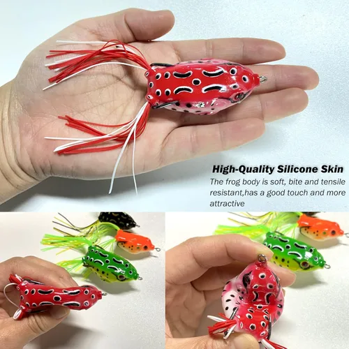 Miniatura 3 de Señuelo de rana Topwater, kit de señuelos de pesca para trucha, señuelos de rana realistas con ganchos sin hierbas, cebo flotante suave para agua