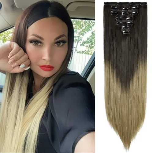 Miniatura 10 de OMGREAT Extensiones de cabello con clip, 4 piezas de 20 pulgadas, rizado de cabeza completa, extensiones de cabello sintético ondulado para mujer