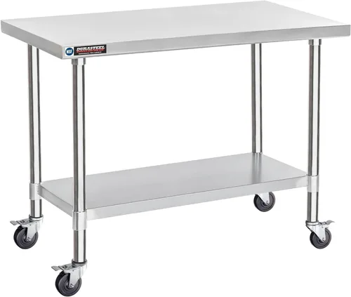 Miniatura 53 de DuraSteel Carrito de acero inoxidable NSF de 30 x 72 pulgadas, mesa de preparación de alimentos resistente con estante inferior, isla de cocina