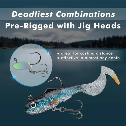 Miniatura 4 de GOTOUR Pre-Rigged Soft Fishing Lures with Weedless Hook, Lifelike Paddle Tail Swimbaits for Bass Fishing, Freshwater & Saltwater Fishing Bait