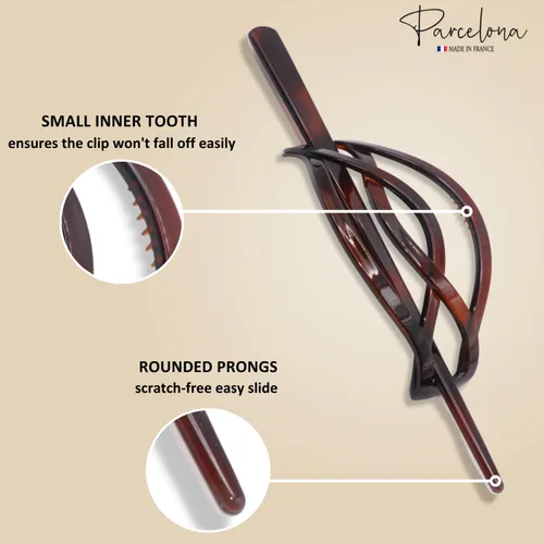 Miniatura 3 de Parcelona French Twist Tortoise Shell Brown Chignon Cola de caballo titular de pelo deslizante Pin Thru Hair Barrette con palo para mujeres y niñas