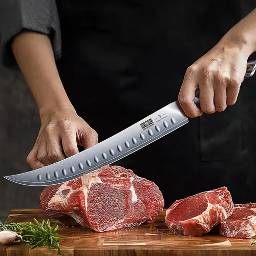 Miniatura 7 de HOSHANHO - Cuchillo de carvado y corte de 10 pulgadas, cuchillo de pecho de acero japonés de alto carbono con mango ergonómico de madera de Pakka