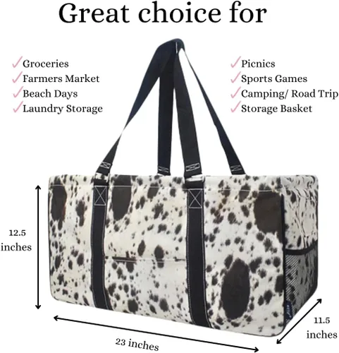 Miniatura 409 de NGIL Bolsa de comestibles reutilizable extra grande plegable de gran tamaño para comestibles, almacenamiento, picnic, playa, Bronco-negro occidental