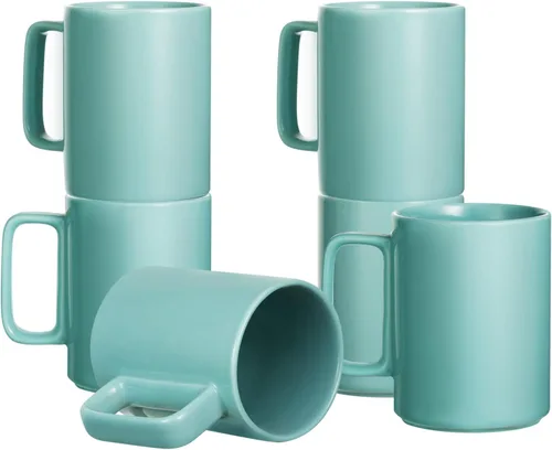 Miniatura 13 de E-liu Juego de 6 tazas de café de porcelana, tazas grandes de 16 onzas para café, té, cacao y bebidas calientes, color negro
