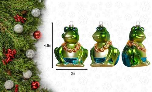Miniatura 3 de Juego de 2 adornos de rana de vidrio soplado a mano para árbol de Navidad, adornos de Navidad de rana de vidrio colgante