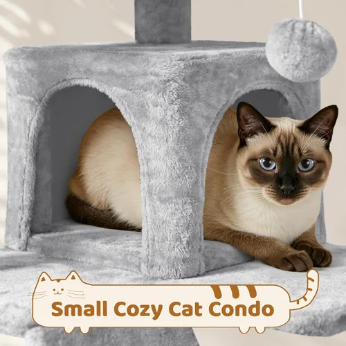 Miniatura 9 de Yaheetech Árbol para Gatos Multinivel de 70 Pulgadas Torre Alta para Gatos Mueble para Gatos con Condominio, Postes Rascadores y Pelota Colgante Gris