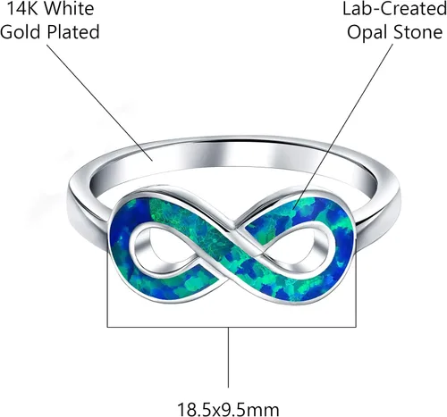 Miniatura 3 de Savlano Anillo de ópalo azul chapado en oro blanco de 14 quilates para mujeres y niñas, fabricado en Italia, viene con una caja de regalo