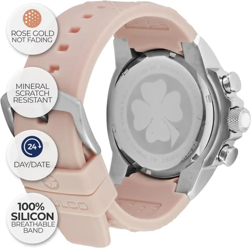 Miniatura 4 de MULCO Watches for Women -Era 50, Silver Stainless Steel Case with Wrist Silicone Band, Quartz Multifunctional Movement, Large Face Analog Display
