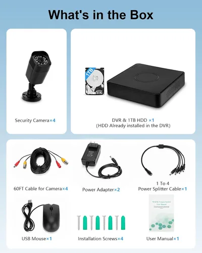 Miniatura 9 de Sistema de cámara de seguridad con cable de 1080P, DVR de vigilancia CCTV AIWIXEN 8CH con disco duro de 1 TB, 4 x cámaras de seguridad con cable