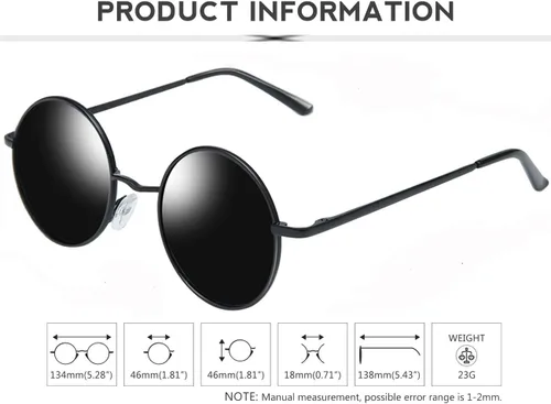 Miniatura 37 de KANASTAL Gafas de sol redondas polarizadas para mujeres y hombres, estilo hippie con protección UV400