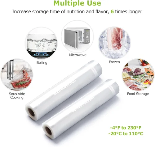 Miniatura 3 de Bonsenkitchen - Rollos de bolsas selladoras de alimentos al vacío, 2 paquetes de 20,32 cm x 6,10 m, bolsas de tamaño comercial personalizadas