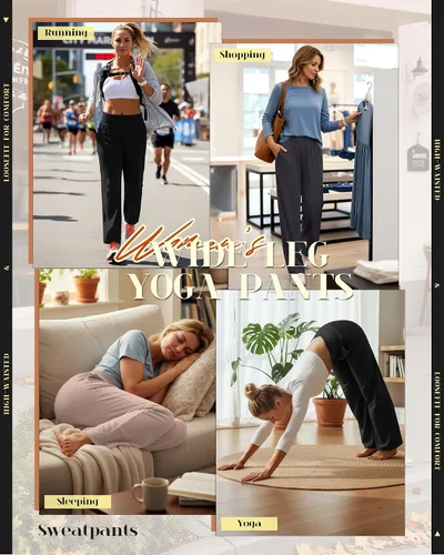 Miniatura 46 de Neer - Conjunto de 3 pantalones de yoga de pierna ancha para mujer - Pantalones deportivos cómodos, holgados, de cintura alta y casuales