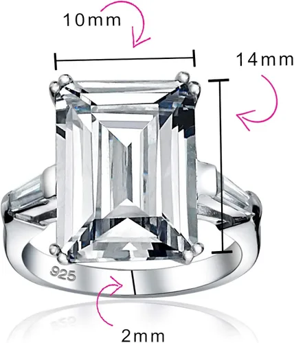 Miniatura 5 de Anillo de compromiso de plata de ley 925 chapada en oro amarillo de 14 quilates circonita cúbica AAA corte esmeralda estilo Art Deco para mujer