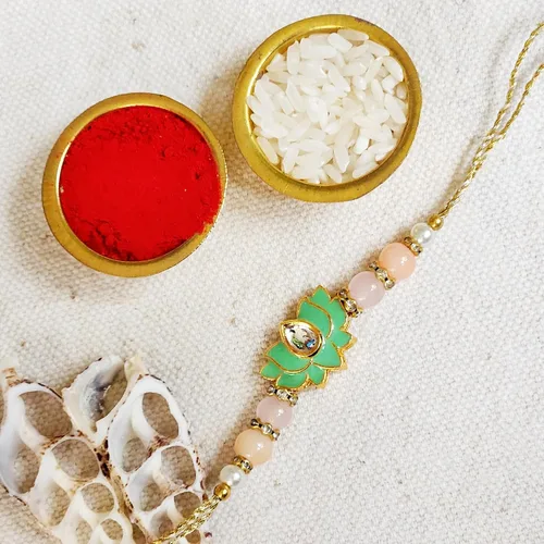 Miniatura 2 de Rakhi adulto Rakhi para hermano Rakhi para Bhaiya combo de mauli Rakhi hecho a mano con tarjeta de felicitación y Roli Chawal Rakshabandhan moli