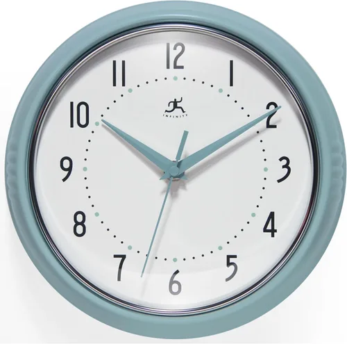 Miniatura 32 de Infinity Instruments Reloj de pared retro de 9 pulgadas, barrido silencioso, sin tictac, moderno, de mediados de siglo, para cocina, comedor