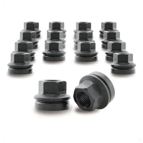 Miniatura 8 de Tuercas de rueda negras M14x1.5 16 piezas para Ford F250 F350 F450 F550 2003-2016, F53 2003-2019, estilo OEM de dos piezas con brida y cara plana