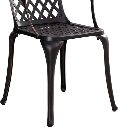 Miniatura 6 de Juego de 2 sillas de patio de aluminio fundido, sillas de comedor al aire libre con respaldo alto, sillas de patio de metal, sillas de bistró