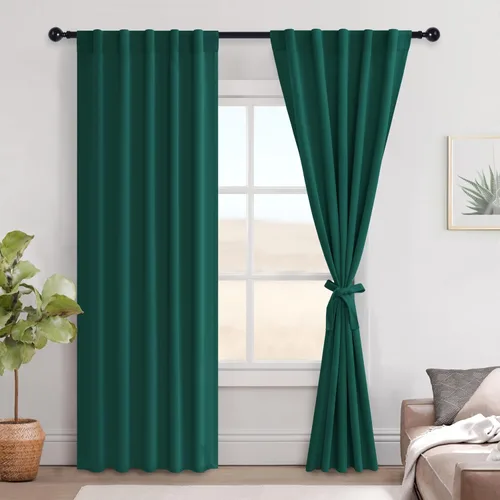 Miniatura 69 de Hiasan Cortinas opacas negras para dormitorio, cortinas opacas cortas de 45 pulgadas de largo, con aislamiento térmico, bolsillo para barra