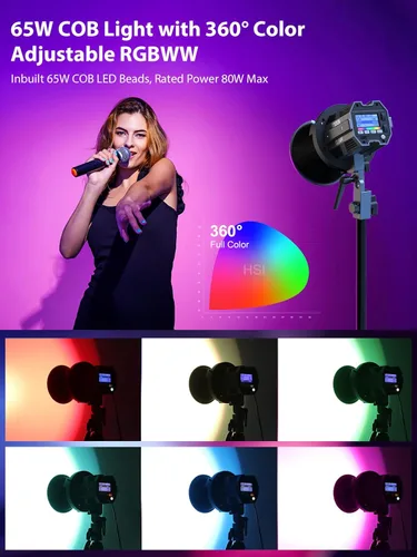 Miniatura 2 de Luz de video, COLBOR CL60R RGB COB Iluminación de salida continua 65W 2700-6500K Luz de estudio LED a todo color CRI97+ TLCI98+ 13 efectos