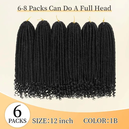 Miniatura 3 de 6 paquetes de cabello de ganchillo Goddess Locs, locs falsos rectos de 12 pulgadas para ganchillo, extensiones de cabello sintético suave rizado