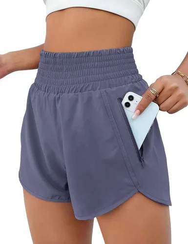 BMJL - Pantalones cortos deportivos de cintura alta para mujer, pantalones cortos deportivos con bolsillo para correr, pantalones cortos deportivos