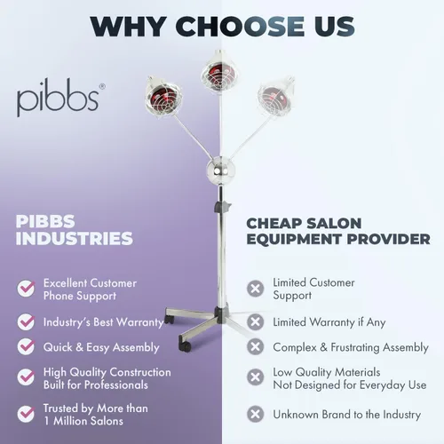 Miniatura 6 de Pibbs TL931 Lámpara de procesamiento de color de cabello infrarrojo – Secador infrarrojo ajustable de 3 cabezales con brazos cromados flexibles