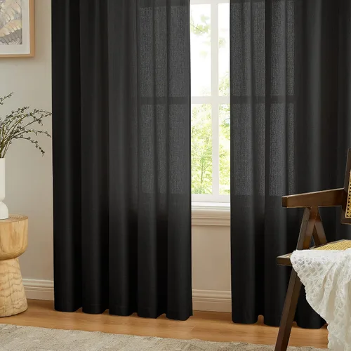 Miniatura 7 de Anpark Cortinas semitraslúcidas de lino con bolsillo para barra de cortina incluidas, cortinas semitransparentes, privacidad y serenidad