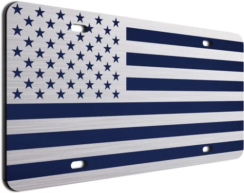 Miniatura 65 de JASS GRAPHIX Placa de matrícula personalizada con la bandera estadounidense de línea amarilla, homenaje personalizado a despachadores y operadores