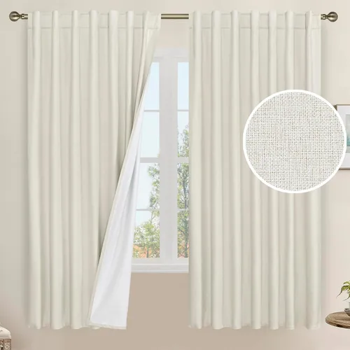 Miniatura 152 de LAMIT Cortinas de lino natural 100 % opacas para ventana, para dormitorio, 45 pulgadas, cortinas térmicas con textura de lino estilo granja