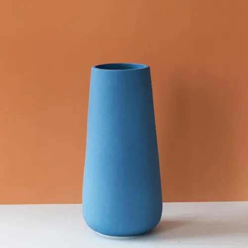 Jarrón de cerámica azul, 7.7 pulgadas de alto, decoración minimalista moderna del hogar, diseño mate para chimenea, dormitorio, cocina, sala de
