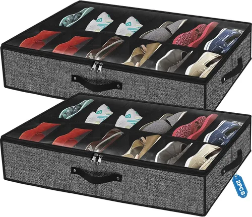 Miniatura 21 de homyfort Organizador de zapatos debajo de la cama, para 12 pares y 4 pares de botas, materiales resistentes y transpirables, solución de 2 Zapatos