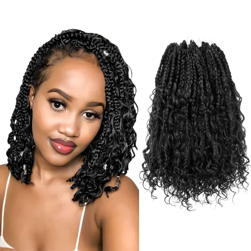 Miniatura 35 de Niseyo - Caja diosa con trenzas de pelo a crochet de 8 pulgadas, paquete de 8 unidades, trenzas de caja a crochet cortas, extremos rizados