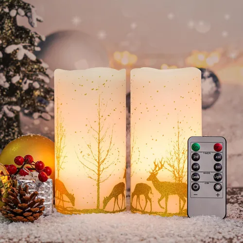 2 paquetes de velas sin llama parpadeantes LED de Navidad, velas de cera operadas por baterías con temporizador y control remoto, velas sin llama de