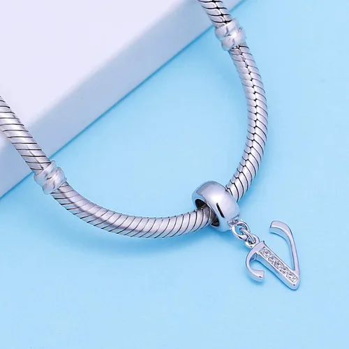 Miniatura 2 de SoulBeads - Colgantes de plata fina 0,925 de letra inicial, alfabeto A-Z. Dije con cristales compatibles con brazaletes europeos