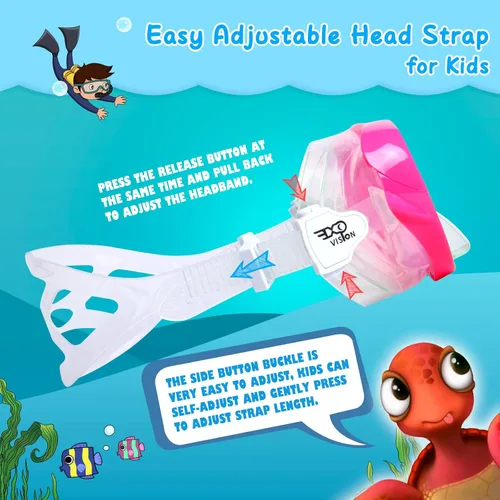 Miniatura 7 de Máscara de natación para niños, máscara de buceo de esnórquel de 180°, gafas de natación antivaho para niños con cubierta para la nariz, gafas