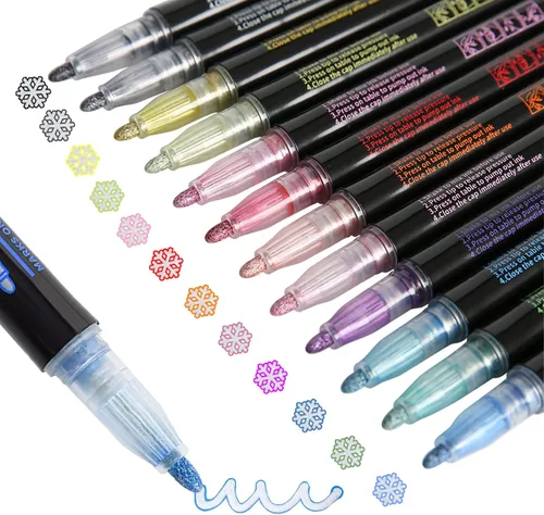Upanic Marcadores de contorno de 12 colores brillantes rotuladores con purpurina, suministros de arte | Regalos de moda para niñas adolescentes,