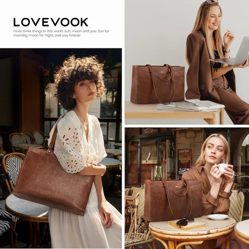 Miniatura 7 de LOVEVOOK Bolsa para Laptop para Mujeres, Bolsa de Mano para Laptop de 15.6 Pulgadas para Mujeres, Bolsas de Mano de Trabajo de Cuero Vintage